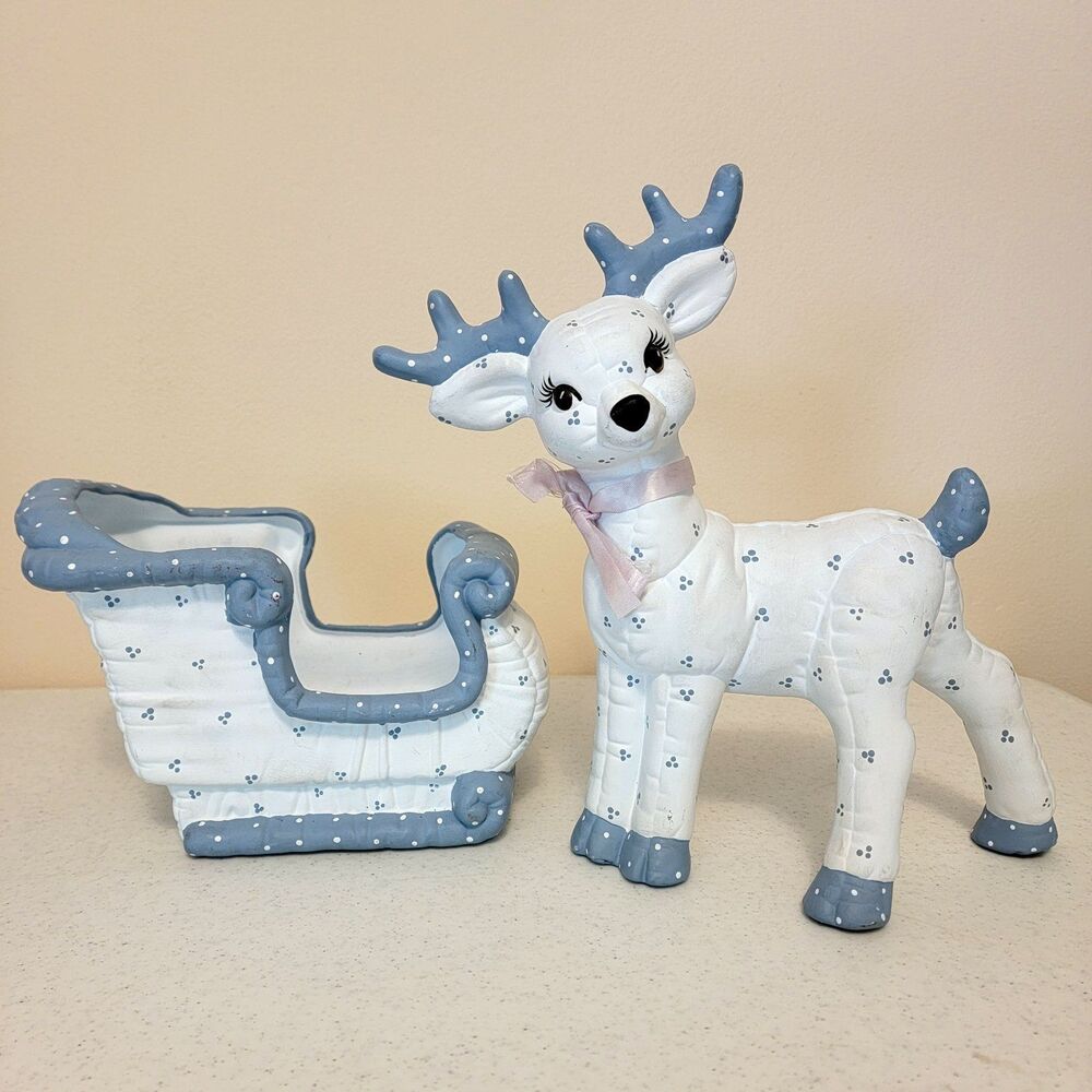 Vintage Kimple Ceramic Mold Christmas Reindeer & Santa Sleigh Quilted Figures